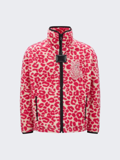 Moncler Genius Men's 1 Moncler Jw Anderson Leopard Fleece Zip-up Cardigan In Light Pink