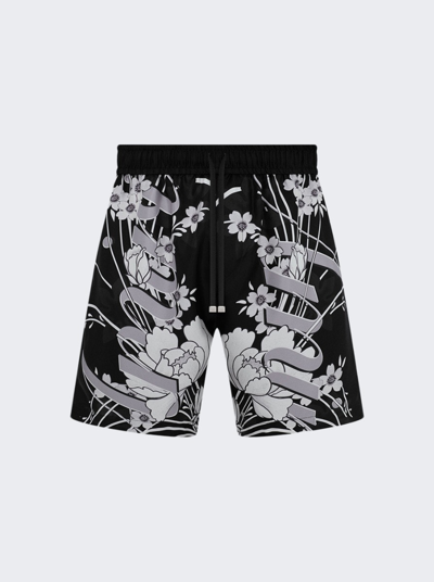 Amiri Floral Printed Drawstring Shorts In Black