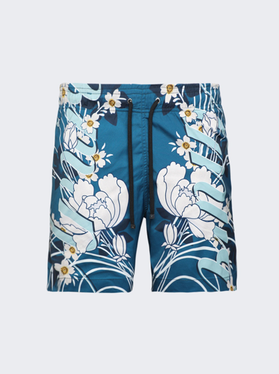 Amiri Floral Swim Shorts In Blue