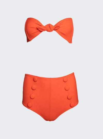 Lisa Marie Fernandez Poppy High Waist Bikini Set In Tomato Crepe