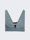 Rabanne Studded Cropped Top In Light Denim Blue