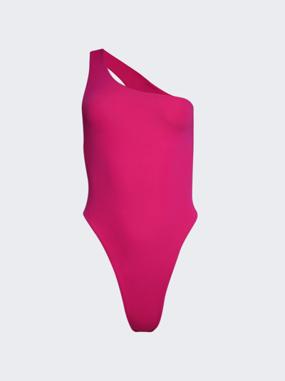 Louisa Ballou Pink Plunge Swimsuit In Hot Pink