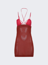 Nensi Dojaka Pink & Brown Sheer Minidress In Burnt Tangerine And Hot Pink
