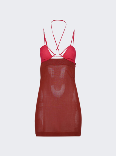 Nensi Dojaka U Wire Bra Mini Dress In Burnt Tangerine And Hot Pink
