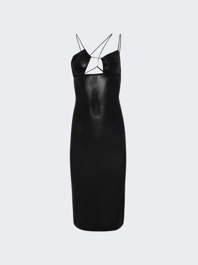 Nensi Dojaka Asymmetric Semi-sheer Midi Dress In Glossy Black