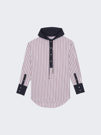 Bluemarble Hooded Striped Poplin Shirt In Red, White, Navy