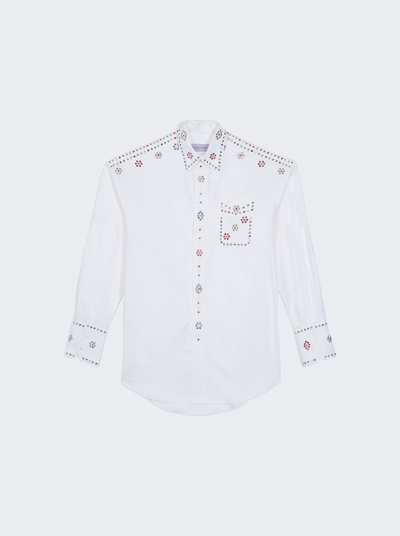 Bluemarble Poplin Shirt With Rhinestones In White