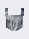Natasha Zinko Denim Print Corset In Light Wash Blue