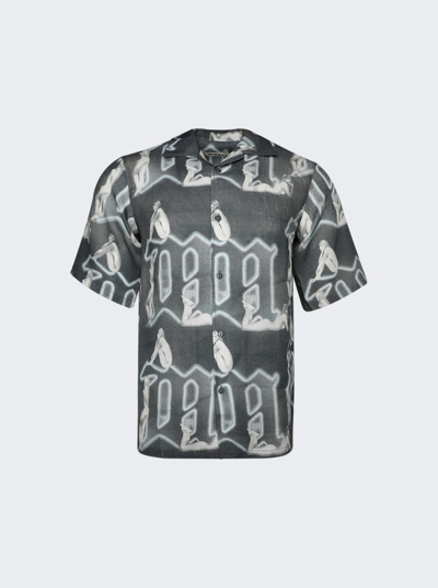 Misbhv Linen Monogram-pattern Shirt In Grey