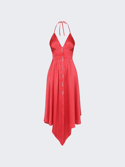 Alexandre Vauthier Polka-dot Print Halterneck Midi Dress In Daring Red