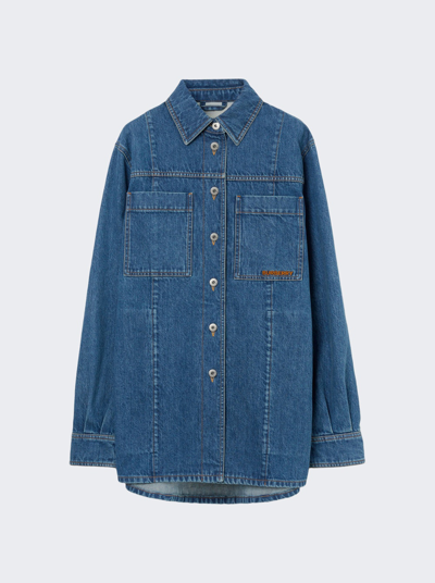 Burberry Logo-embroidered Denim Overshirt In Classic Blue