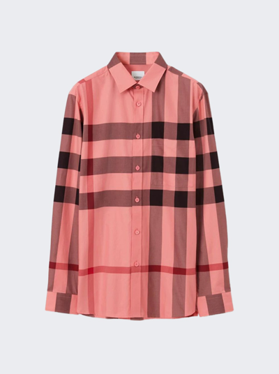 Burberry Check Cotton Shirt In Candy Pink
