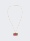 VEERT GREEN AND PINK RETRO LOGO PENDANT WITH CHAIN