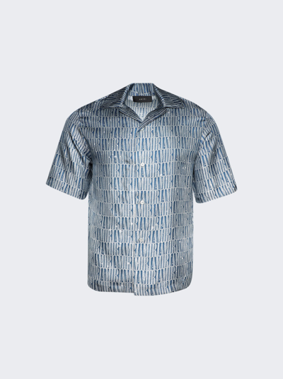 Amiri Paint-splatter Logo-jacquard Silk-twill Shirt In Blue