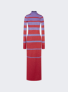 Rabanne Metallic Stripe Knit High-neck Maxi Dress In Purple And Red