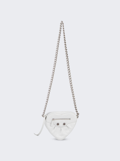 Balenciaga Mini Le Cagole Leather Heart Crossbody Bag In Optic White