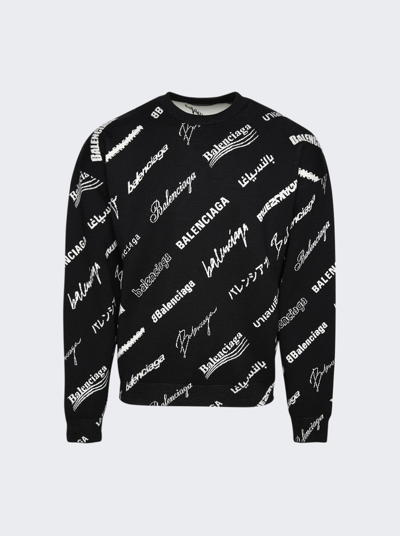 Balenciaga Wool-blend All-over Logo Sweater In Black/white