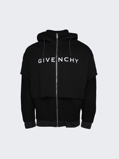 Givenchy Knit Felpa And Jersey Mash Up Hoodie In Faded Black
