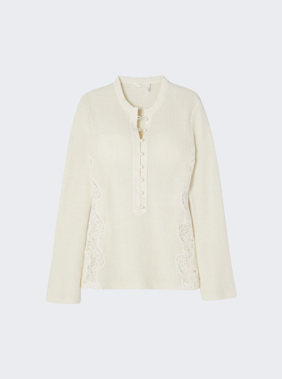 Chloé Flare Sleeve Knit Top In Eden White
