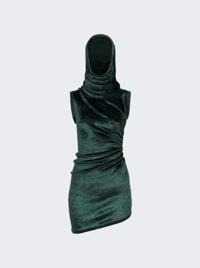 Alaïa Hooded Velvet Mini Dress In Forest Green