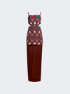 Johanna Ortiz Leyenda Anudada Mini Dress In Red Wine And Blue