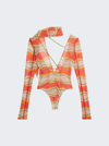 Jacquemus Le Body Abanaba Print Asymmetric Strap Thong Bodysuit In Pink