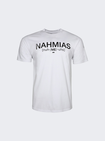 Nahmias Mens White Pronunciation Brand-print Cotton-jersey T-shirt