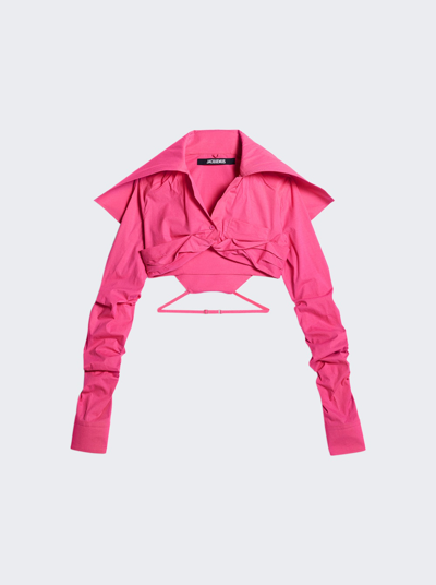 Jacquemus La Chemise Meio Cotton Cropped Shirt In Pink