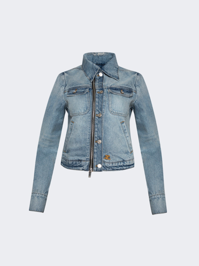 Courrã¨ges Zip Up Denim Jacket In Light Blue