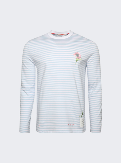 Thom Browne Striped Flower-embroidery Cotton-jersey T-shirt In Blue