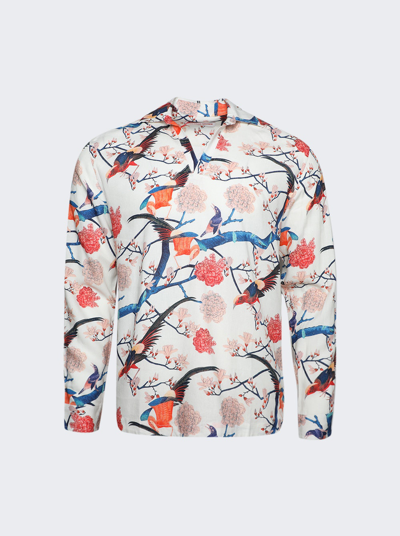 Orlebar Brown Ridley Graphic-print Long-sleeve Shirt In White Sand