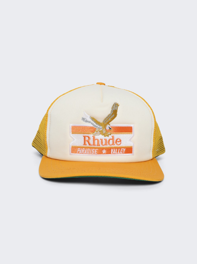 Rhude Yellow Supercross Logo-embroidered Canvas Hat In Mustard