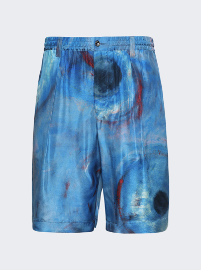 Marni Shorts Aus Seide Mit Malerei-print In Blue