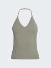 Khaite Thaiane Knitted Jersey Halterneck Top In Olive