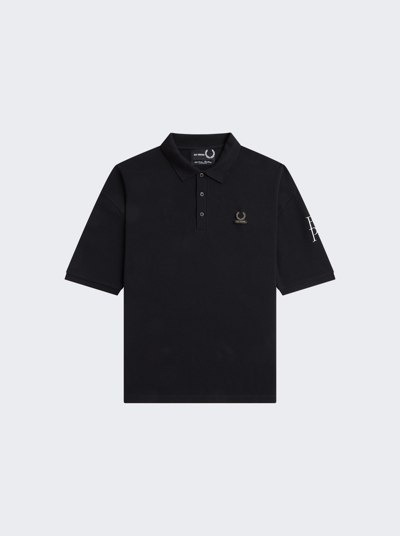Fred Perry X Raf Simons Printed Oversized Polo Shirt In Black