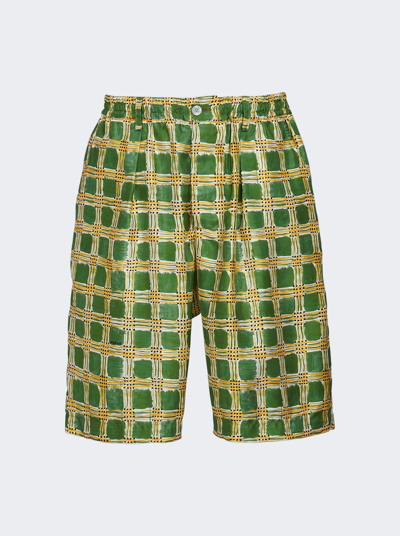 Marni Men's Silk Check Fields Shorts In Primary Green