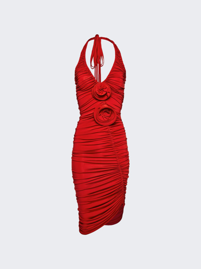 Magda Butrym Rose Appliqué Ruched Midi Dress In Red