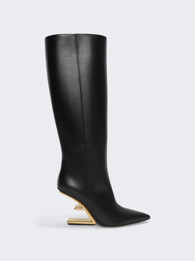 Fendi Leather Logo Heel Boot In Black