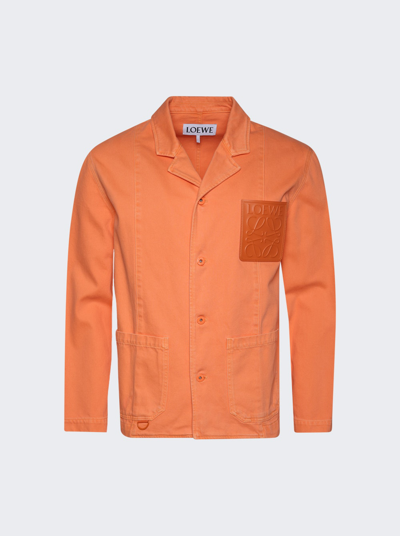 Loewe Anagram Embossed Chest Patch Cotton Workwear Jacket In Orange