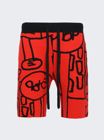 The Elder Statesman Newspaper Relaxed Short In Black And Flame Red