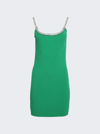 Rabanne Green Ribbed Knit Short Dress With Jeweled Straps In Green
