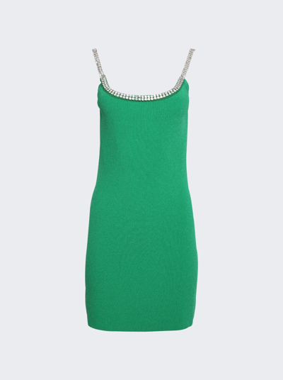 Rabanne Green Ribbed Knit Short Dress With Jeweled Straps