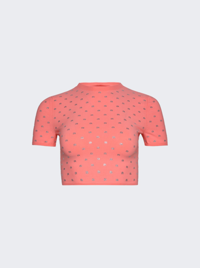 Alexander Wang Crystal Logo Short Sleeve Tee In Anime Pink