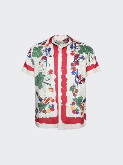 Bode Garden State-print Linen Short-sleeved Shirt