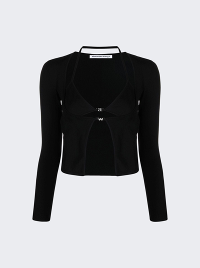 Alexander Wang T Women's Crystal-embellished Hybrid Knit Cardigan Twinset In Black