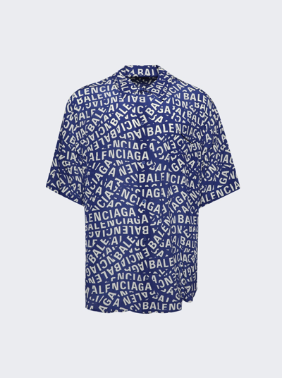 Balenciaga Men's Logo-tape Sport Shirt In Blue