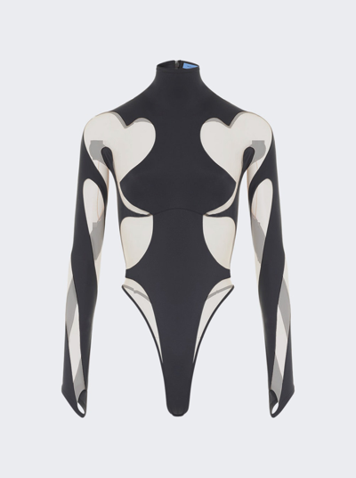 Mugler Sheer Panel Bodysuit In Black And Nude 01