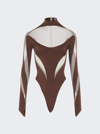 Mugler Sheer Panel Bodysuit In Chocolate And Nude 01