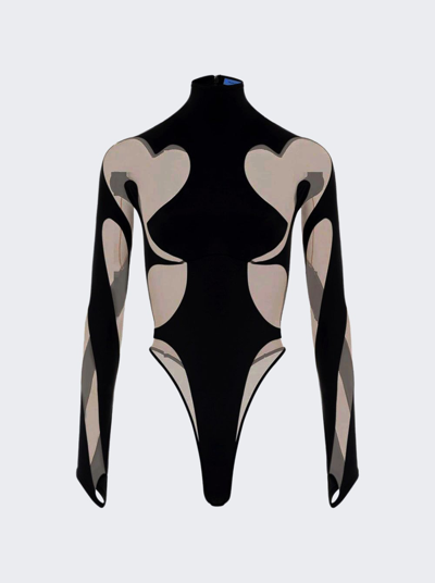 Mugler Sheer Panel Bodysuit In Black And Nude 02