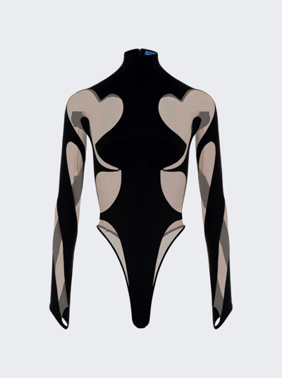 Mugler Sheer Panel Bodysuit In Black